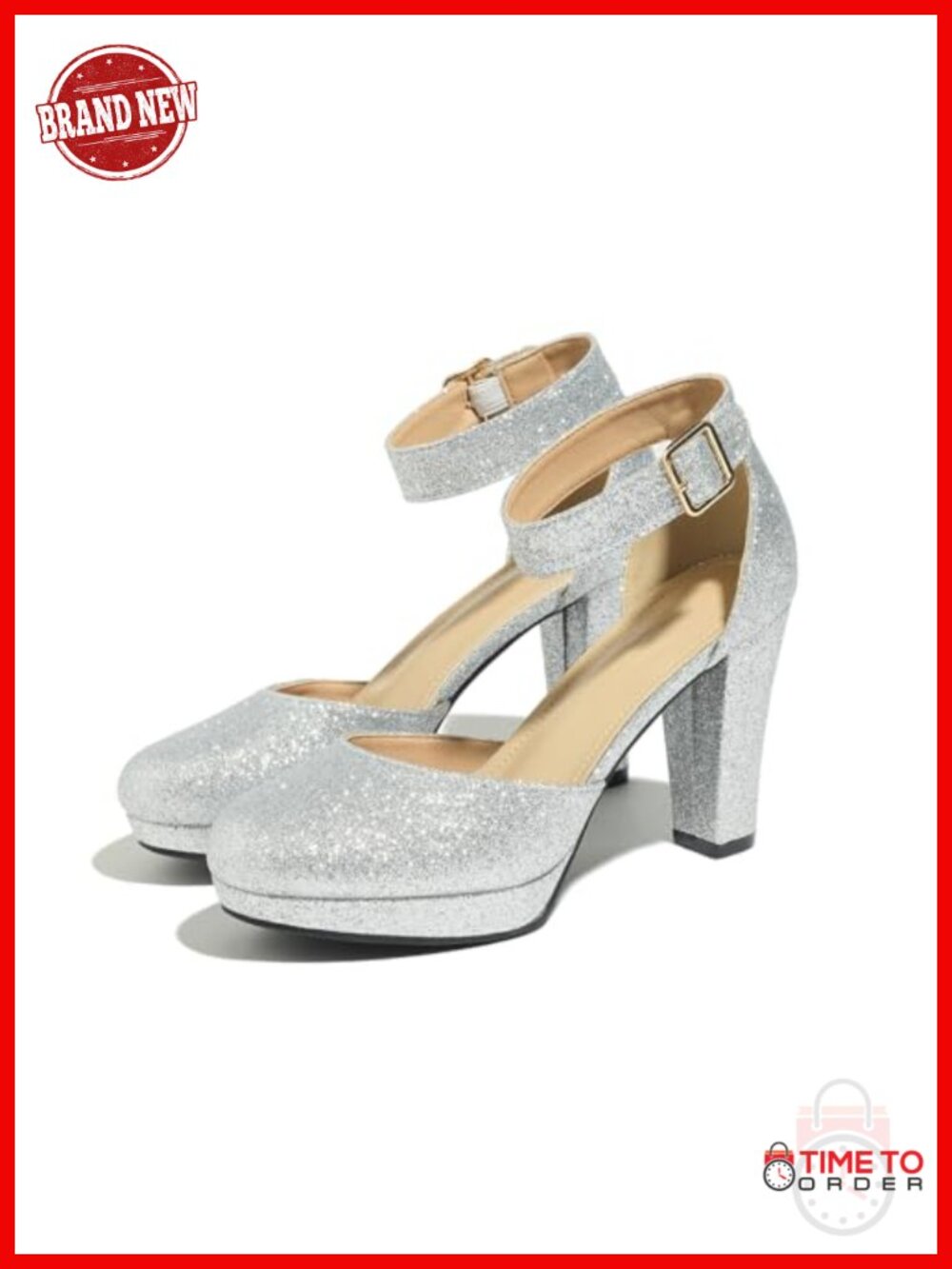 Women's High Block Heels Pumps Round Toe Ankle Strap Cone Heel Formal Dress